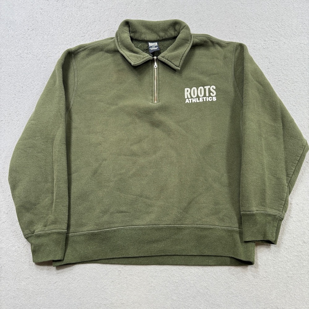 Vintage Roots Athletics Sweater Men's M Green Fleece Quarter Zip Pullover Canada